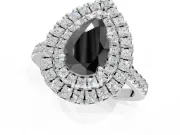 Fancy Black Pear-Shaped Lab-Grown Diamond Double Halo Statement Ring Set in Sterling Silver with Pavé Band