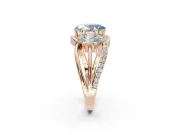 Oval Three Stone Split Shank Engagement Ring Setting for a Fancy Blue Lab-Grown Diamond | Matching Sides | Rose Gold