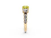 Cushion Cut Three Stone Engagement Ring Setting for a Fancy Yellow Lab-Grown Diamond | Accented Shoulders | Yellow Gold