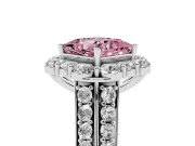 Fancy Pink Princess Cut Diamond Halo Engagement Ring Set in White gold with Split Shank and Prong Setting