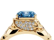Asscher Cut Leaf Bypass Engagement Ring Setting for a Fancy Blue Lab-Grown Diamond | Yellow Gold