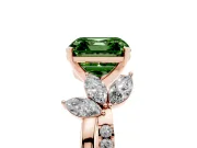 Fancy Green Asscher Cut Diamond Floral Vine Solitaire Engagement Ring Set in Rose gold with Marquise Leaves