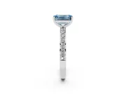 Fancy Blue Emerald Cut Diamond Solitaire Set in Silver with Round Pavé Band and Prong Setting