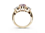 Round Three Stone Engagement Ring Setting for a Fancy Pink Lab-Grown Diamond | Tapered Pave Band | Yellow Gold