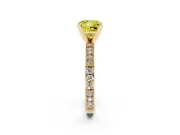 Fancy Yellow Princess Cut Diamond Solitaire Ring Set in Yellow gold with Slim Pavé Band and Prong Setting