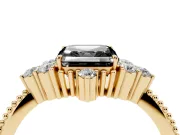 Asscher Cut Vintage Cluster Engagement Ring Setting for a Black Center | Beaded Edges | Yellow Gold