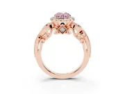 Fancy Pink Oval Cut Diamond Halo Ring Set in Rose gold with Milgrain Pavé Band and Prong Setting