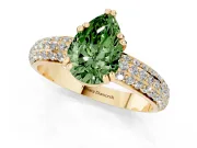 Pear-Shaped Three Row Pave Engagement Ring Setting for a Fancy Green Lab-Grown Diamond | Yellow Gold