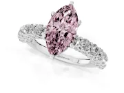 Fancy Pink Marquise Cut Diamond Solitaire Ring Set in Platinum with Shared Prong Pavé Band