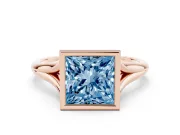 Princess Cut Bezel Engagement Ring Setting for a Fancy Blue Lab-Grown Diamond | Rose Gold