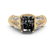 Radiant Cut Vintage Milgrain Engagement Ring Setting for a Black Center | Hidden Halo | Yellow Gold
