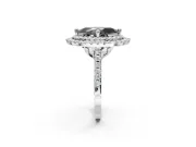 Fancy Black Marquise Lab-Grown Diamond Double Halo Statement Ring Set in Platinum with Pavé Band