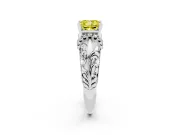 Fancy Yellow Cushion Cut Diamond Filigree Halo Engagement Ring Set in White gold with Prong Setting