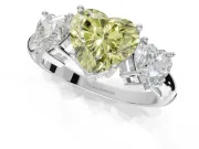Heart-Shaped Three Stone Engagement Ring Setting for a Fancy Yellow Lab-Grown Diamond | Plain Band | Platinum