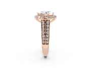 Princess Cut Diamond Halo Engagement Ring Set in Rose gold with Split Shank and Prong Setting