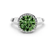 Fancy Green Round Cut Diamond Halo Ring Set in Silver with Cathedral Band and Prong Setting