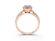 Fancy Pink Oval Cut Diamond Solitaire Ring Set in Rose gold with Milgrain Double Row Round Pavé Band