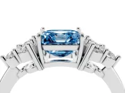 Fancy Blue Asscher Cut Diamond Solitaire Ring Set in Silver with Cluster Accents on Each Side