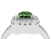 Emerald Cut Milgrain Halo Engagement Ring Setting for a Fancy Green Lab-Grown Diamond | Pavé Shoulders | White Gold