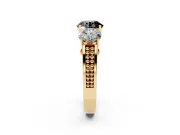 Round Three Stone Engagement Ring Setting for a Black Center | Beaded Shoulders | Yellow Gold