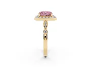 Radiant Cut Halo Engagement Ring Setting for a Fancy Pink Lab-Grown Diamond | Bezel Station Shoulders | Yellow Gold