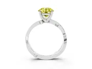 Fancy Yellow Round Cut Diamond Pavé Twist Band Solitaire Ring Set in Silver with Prong Setting