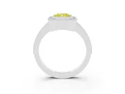 Fancy Yellow Radiant Cut Diamond Halo Engagement Ring Set in Platinum with Pavé Band and Round Halo Stones