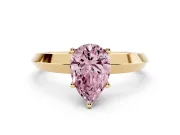 Fancy Pink Pear Cut Diamond Solitaire Engagement Ring Set in Yellow gold with Flat Band and Prong Setting