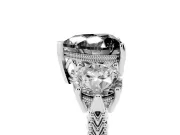 Fancy Black Heart Cut Diamond Three-Stone Ring Set in Platinum with Milgrain Band
