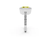 Fancy Yellow Asscher Cut Diamond Halo Ring Set in White gold with Pavé Band and Milgrain-Edged Prongs