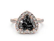 Heart-Shaped Halo Engagement Ring Setting for a Black Center | Tapered Band | Rose Gold
