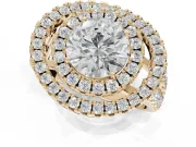 Round Double Halo Split Shank Engagement Ring Setting | Multi-Row Pavé | Yellow Gold