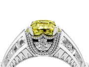 Fancy Yellow Emerald Cut Diamond Vintage-Inspired Milgrain Ring Set in Platinum with Accent Split Shank