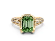 Emerald Cut Hidden Halo Engagement Ring Setting for a Fancy Green Lab-Grown Diamond | Triple Row Pavé Band | Yellow Gold
