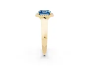 Fancy Blue Asscher Cut Diamond Halo Ring Set in Yellow gold with Cathedral Band and Prong Setting