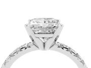 Princess Cut Diamond Solitaire Pavé Engagement Ring Set in White gold with Round Band and Prong Setting
