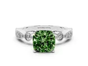 Cushion Cut Vintage Milgrain Engagement Ring Setting for a Fancy Green Lab-Grown Diamond | Platinum