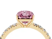 Radiant Cut Pave Solitaire Engagement Ring Setting for a Fancy Pink Lab-Grown Diamond | Shared Prong Band | Yellow Gold