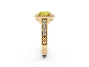Fancy Yellow Radiant Cut Diamond Halo Ring Set in Yellow gold with Round Accent Halo, Pavé Band and Prong Setting