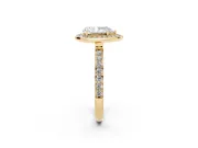 Pear Cut Diamond Halo Ring Set in Yellow gold with Bezel Frame and Pavé Band