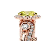 Fancy Yellow Oval Cut Diamond Halo Ring Set in Rose gold with Milgrain Pavé Band and Prong Setting
