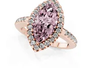 Marquise Pave Halo Engagement Ring Setting for a Fancy Pink Lab-Grown Diamond | Pave Band | Rose Gold