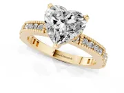 Heart-Shaped Vintage Pavé Solitaire Engagement Ring Setting | Milgrain Edges | Yellow Gold