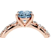 Fancy Blue Oval Cut Diamond Solitaire Vine Band Ring Set in Rose gold with Round Accents and Prong Setting