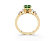 Fancy Green Cushion Cut Diamond Cluster Leaf Design Ring Set in Yellow gold with Prong Setting