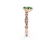 Fancy Green Pear Cut Diamond Solitaire Engagement Ring Set in Rose gold with Milgrain Bezel Accent Band