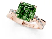 Fancy Green Asscher Cut Diamond Twist Band Solitaire Set in Rose gold with Pavé Accents and Prong Setting
