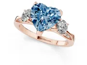 Heart-Shaped Hidden Halo Three Stone Engagement Ring Setting for a Fancy Blue Lab-Grown Diamond | Rose Gold