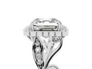 Asscher Cut Vintage Leaf Halo Engagement Ring Setting | Graduated Vine Shank | White Gold