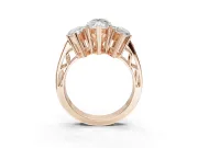 Marquise Three Stone Engagement Ring Setting | Beaded Shoulders | Rose Gold